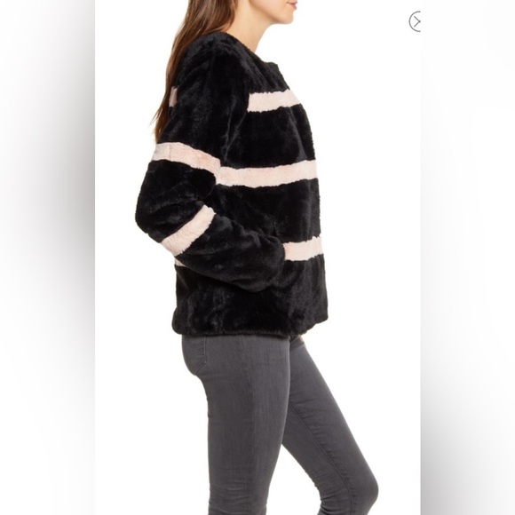 RACHEL PARCELL Black and Pink Striped Faux Fur Jacket - XXS - Picture 5 of 11